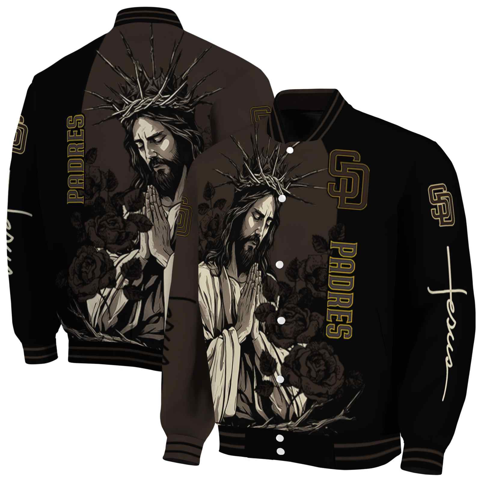 San Diego Padres MLB Hands In Prayer Brown Black Jacket Custom Gift For Sport Team Fans 