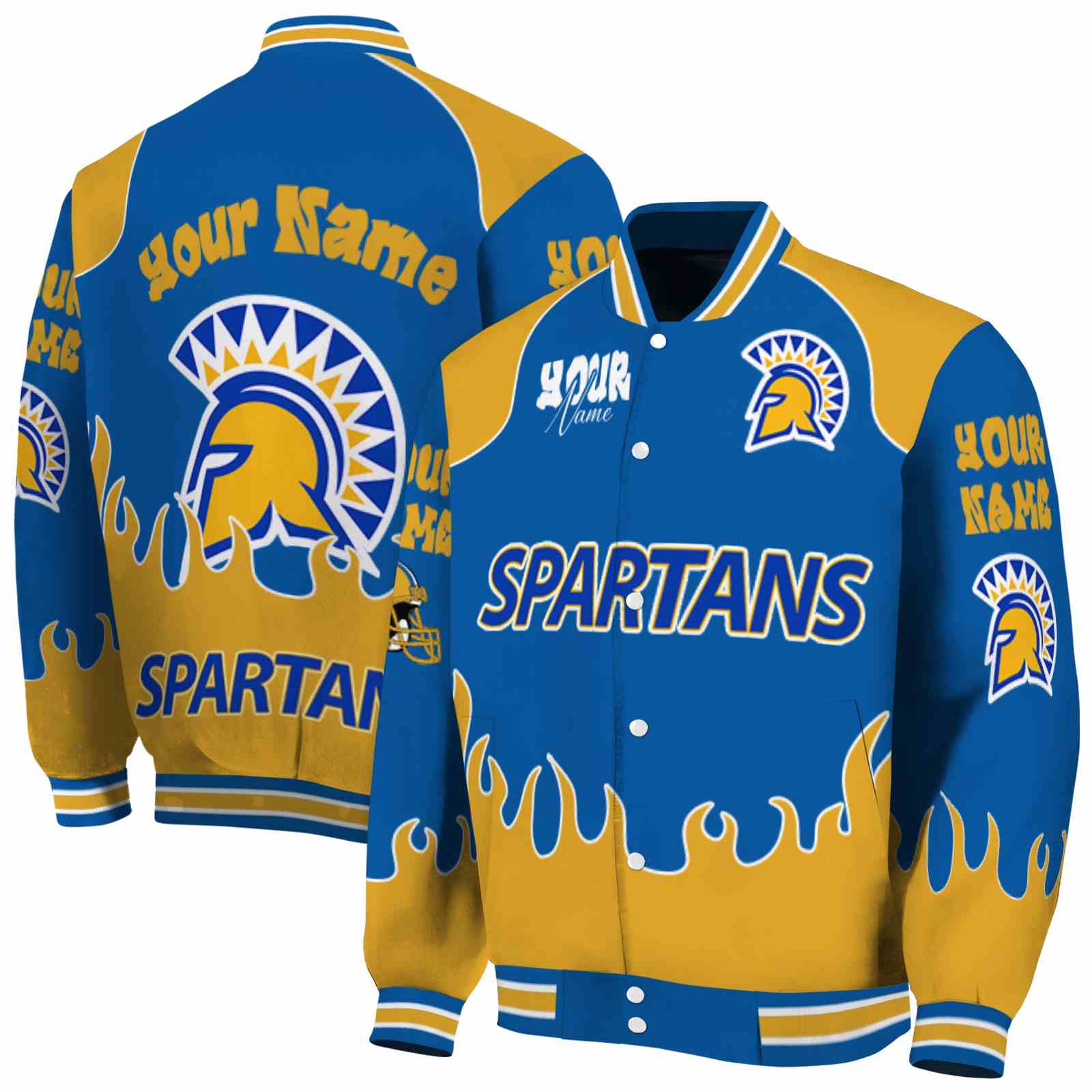 San Jose State Spartans NCAA Fire Graphic Blue Jacket Custom For Football Fans