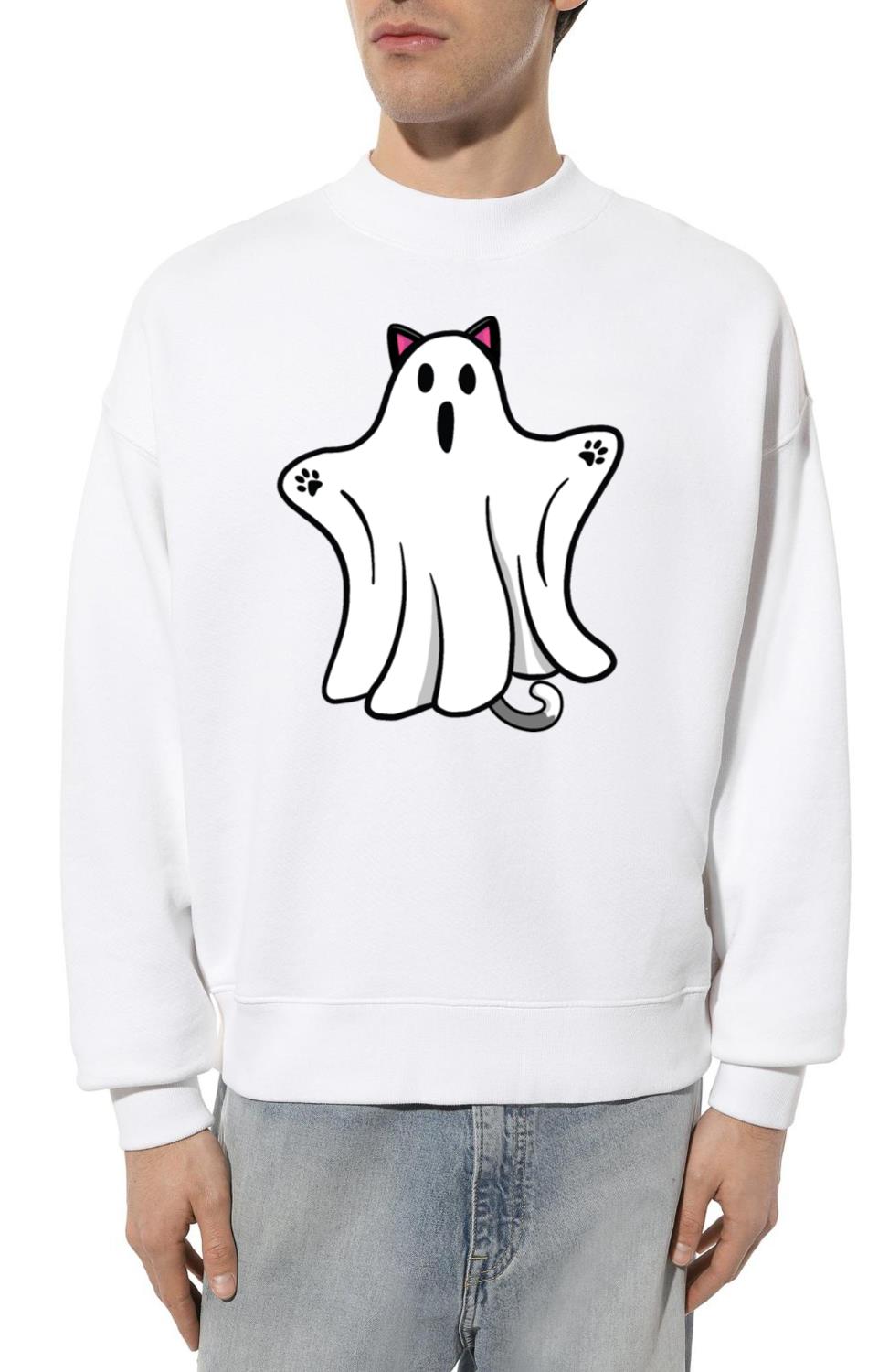 Scary boo ghost halloween cat with paws - Unisex Sweatshirt