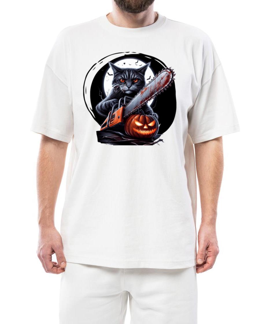 Scary cat with chainsaw and pumpkin - Unisex Standard T-Shirt