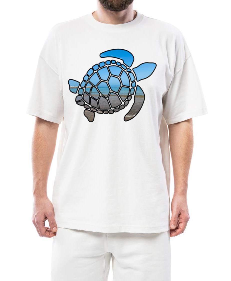 Sea turtle silhouette on summer blue beach waves - Unisex Standard T-Shirt