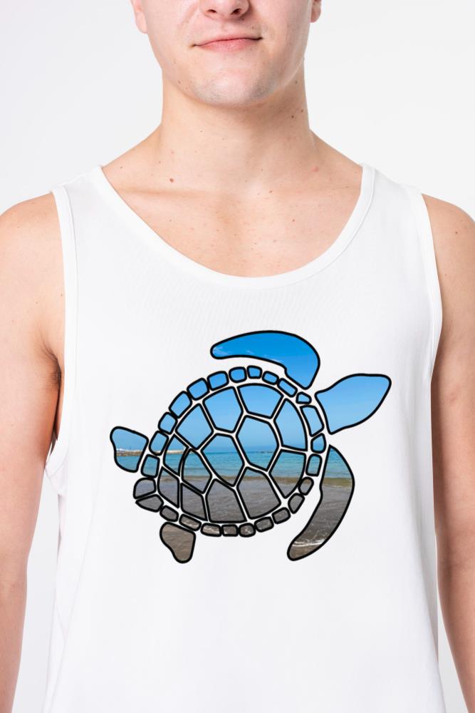 Sea turtle silhouette on summer blue beach waves - Unisex Tank Top