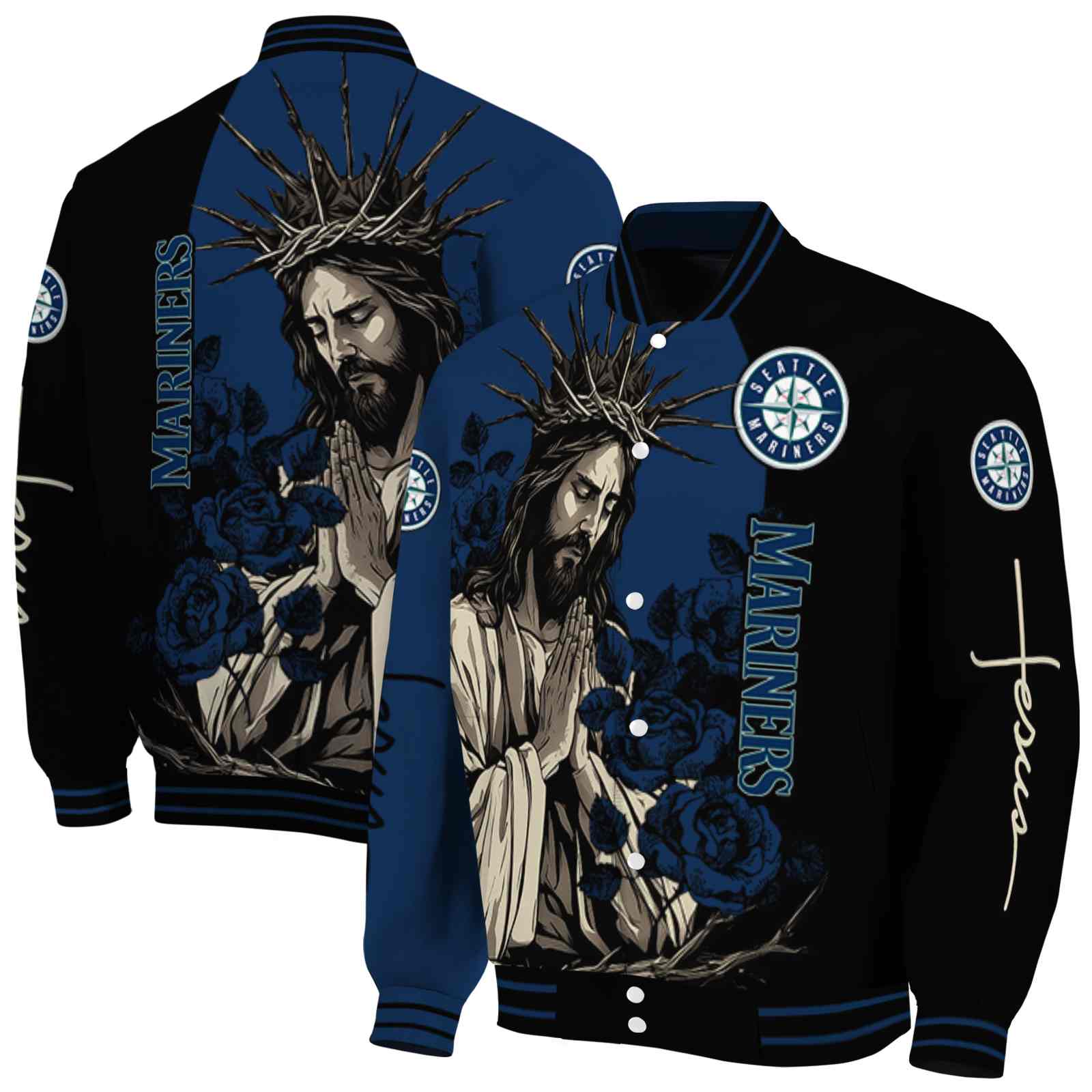 Seattle Mariners MLB Hands In Prayer Navy Blue Black Jacket Custom Gift For Sport Team Fans 