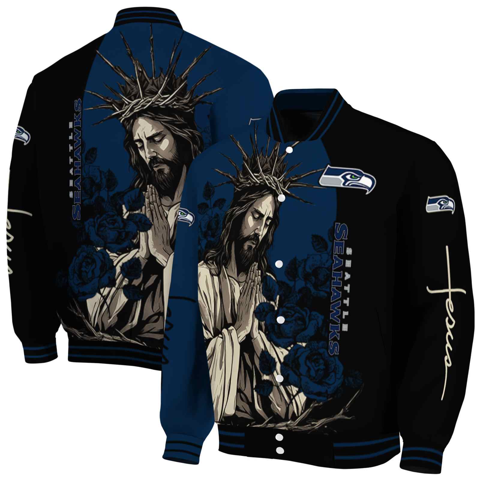 Seattle Seahawks NCAA Hands In Prayer Blue Black Jacket Custom Gift For Sport Team Fans 