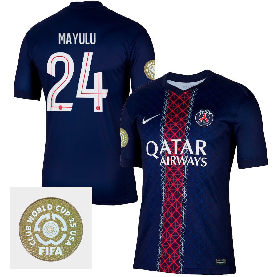 Senny Mayulu 24 Paris Saint-Germain 2025/26 FIFA Club World Cup 25 USA Patch Home Men Jersey - Navy