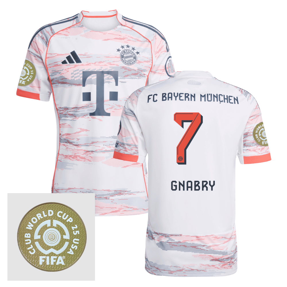 Serge Gnabry 7 Bayern Munich 2025/26 FIFA Club World Cup 25 USA Patch Away Men Jersey - White