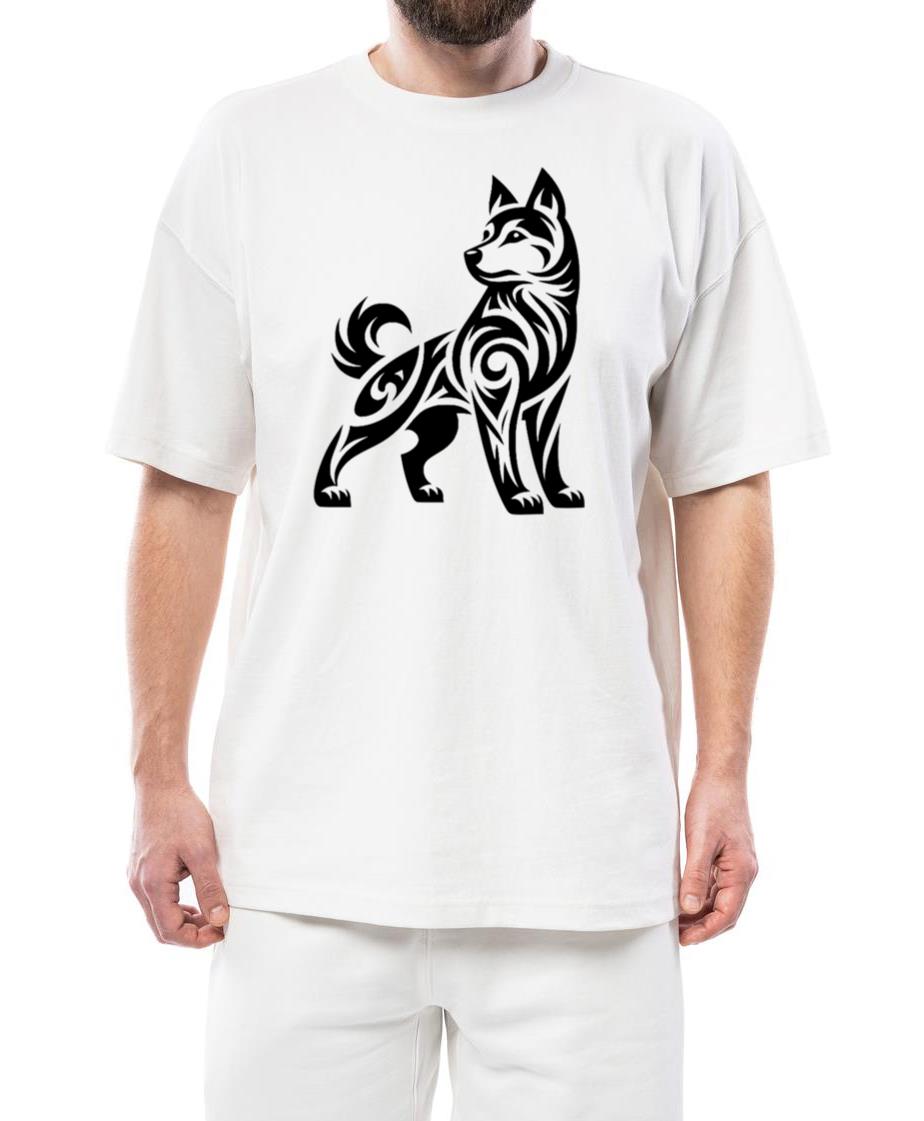 Shaded Tribal Line Art Husky Dog Design - Unisex Standard T-Shirt