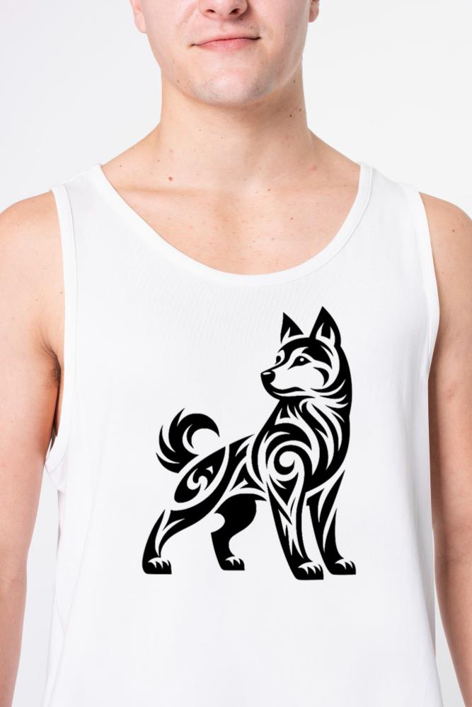 Shaded Tribal Line Art Husky Dog Design - Unisex Tank Top