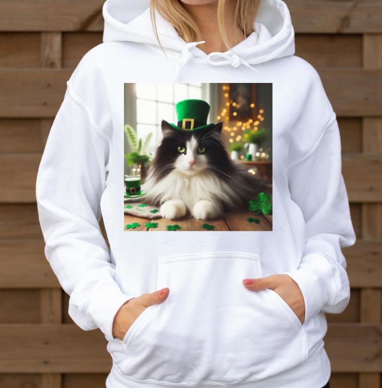 Shamrock black and white cat - Unisex Hoodie