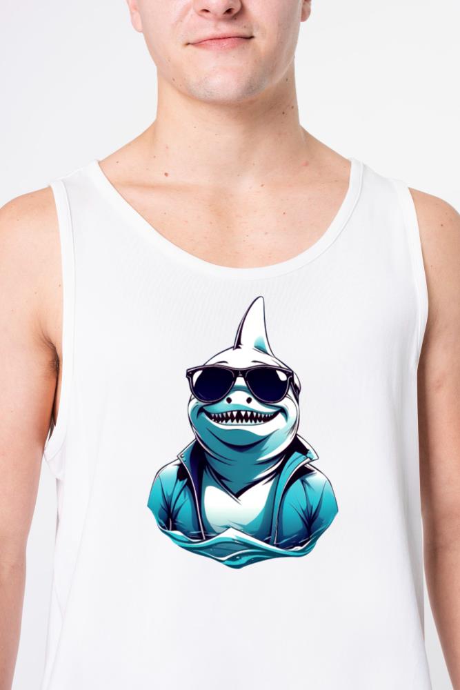 Shark Fish with Glasses Animals Lover Funny Design - Unisex Tank Top