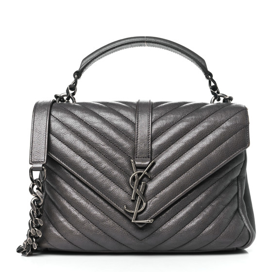 Sheepskin Matelasse Chevron Monogram Medium College Bag Asphalt