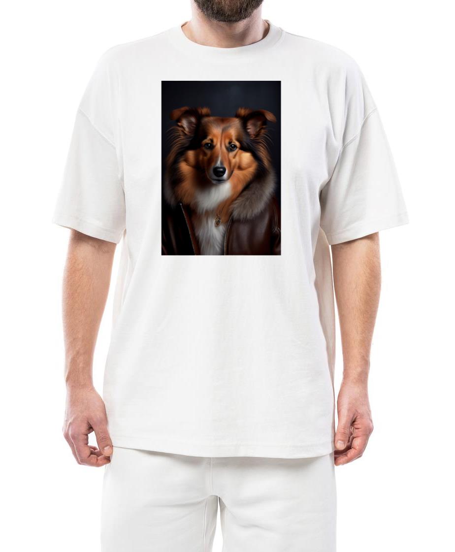 Shetland Sheepdog wearing leather jacket - Dog Bre - Unisex Standard T-Shirt