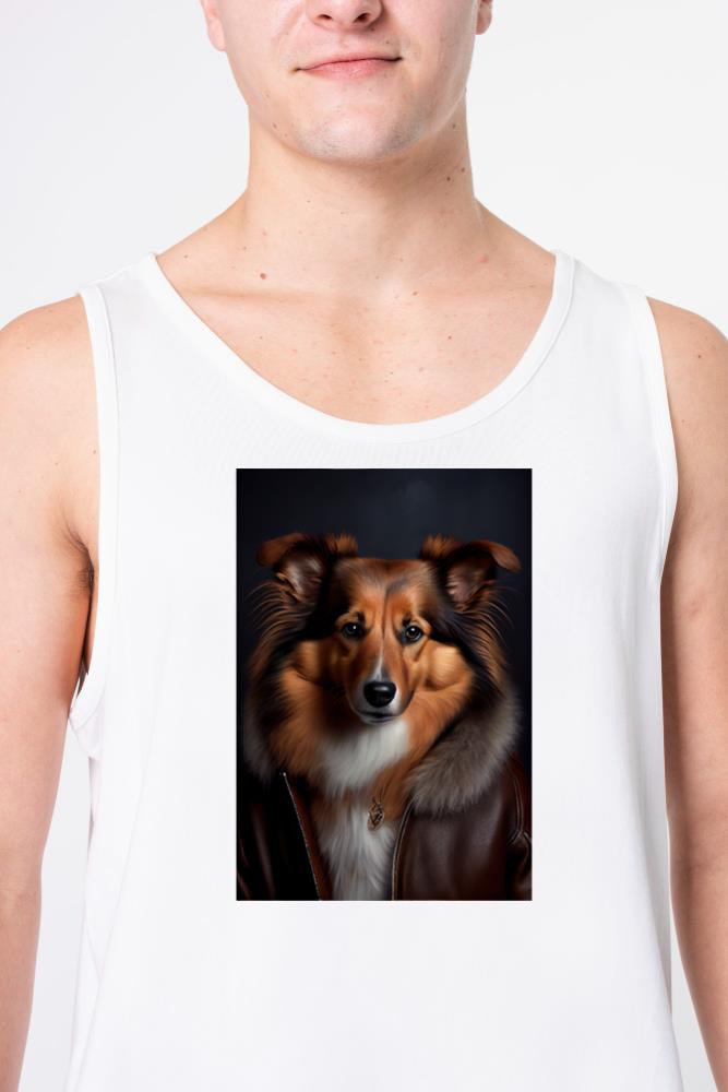 Shetland Sheepdog wearing leather jacket - Dog Bre - Unisex Tank Top