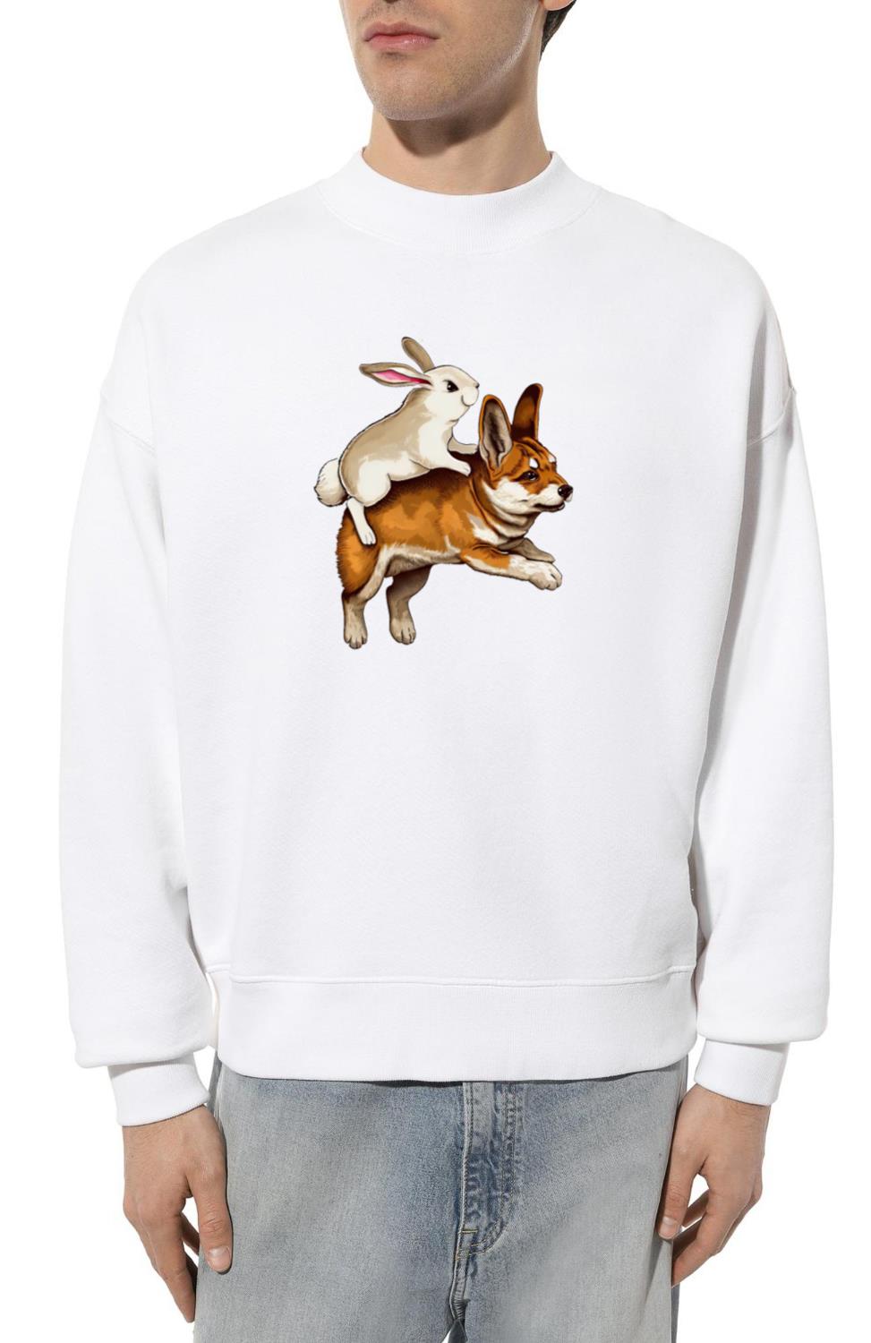 Shiba Inu Dog Carrying Bunny - Cute Animal Friends - Unisex Sweatshirt