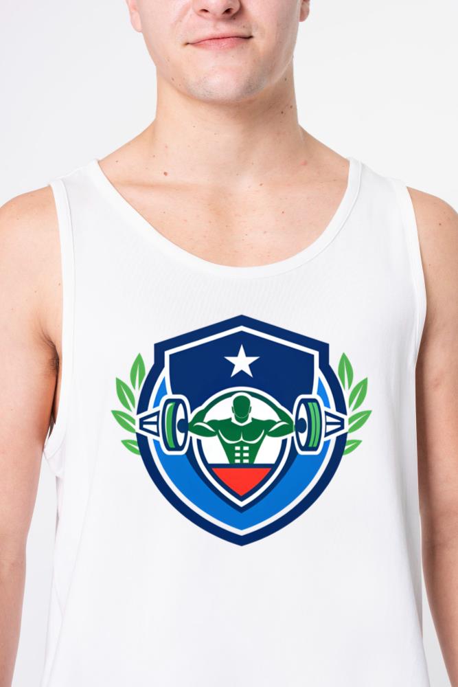 Shield stylized human figure lifting weights, - Unisex Tank Top