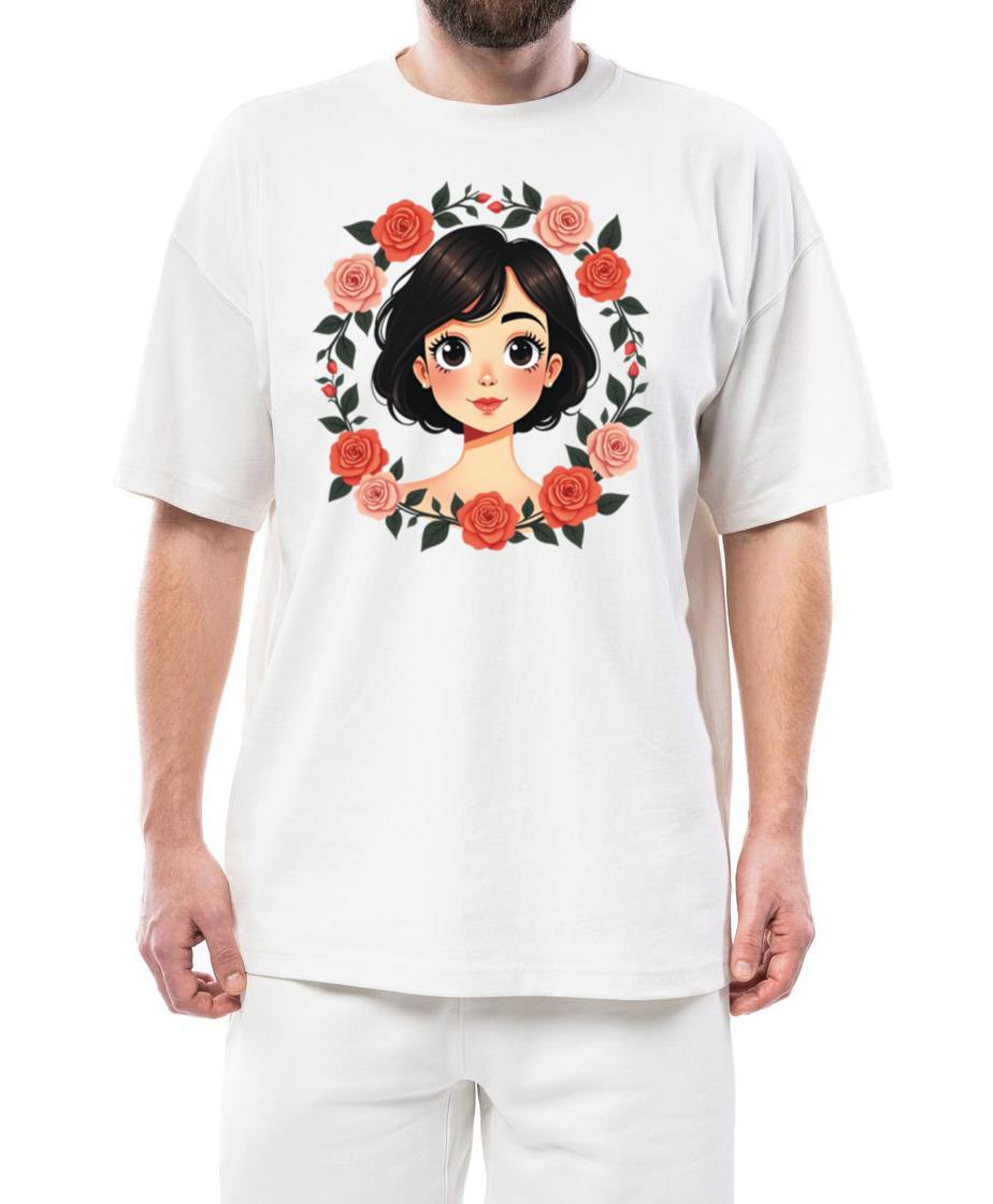 Short-Haired Anime Girl with Roses - Unisex Standard T-Shirt