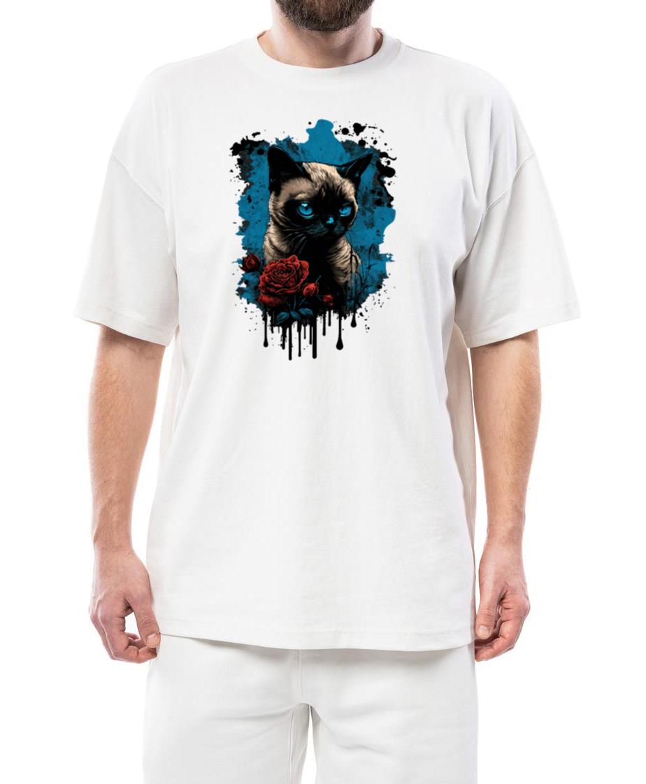 Siamese cat with a red rose - Unisex Standard T-Shirt
