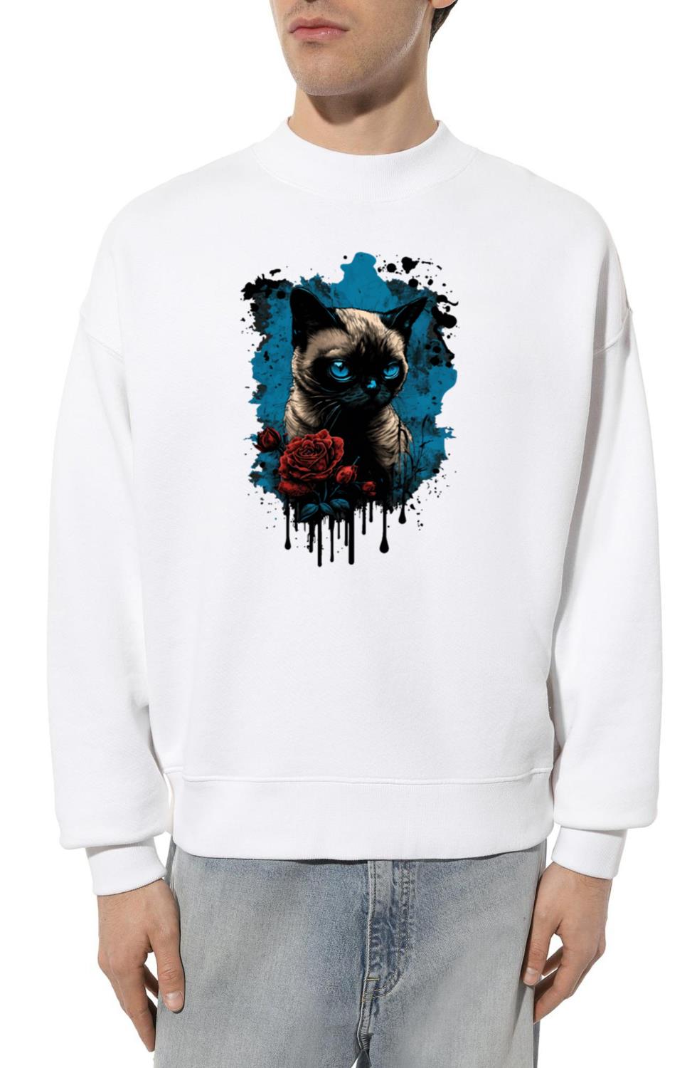 Siamese cat with a red rose - Unisex Sweatshirt