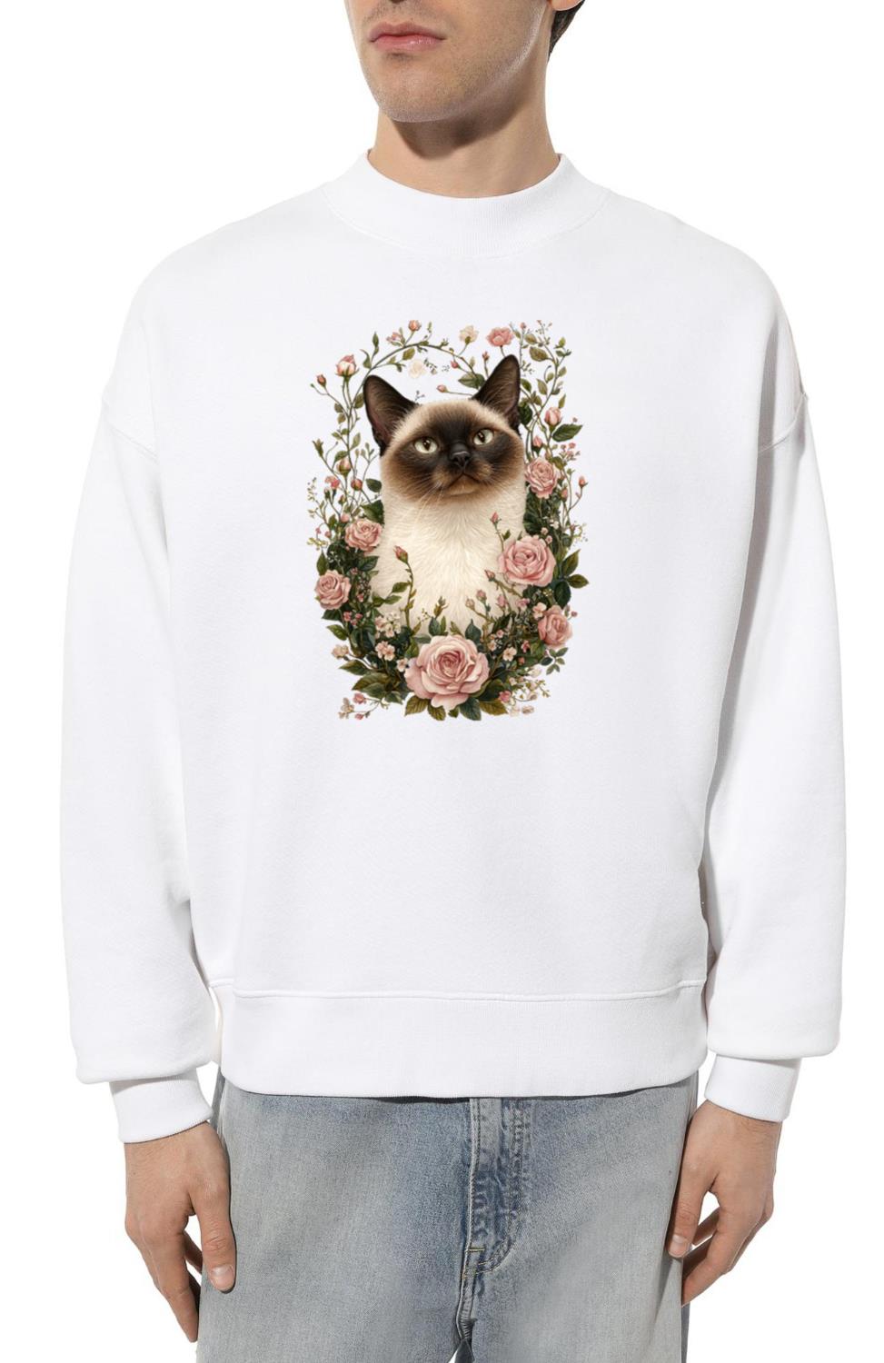 Siamese Cat with Roses - Unisex Sweatshirt