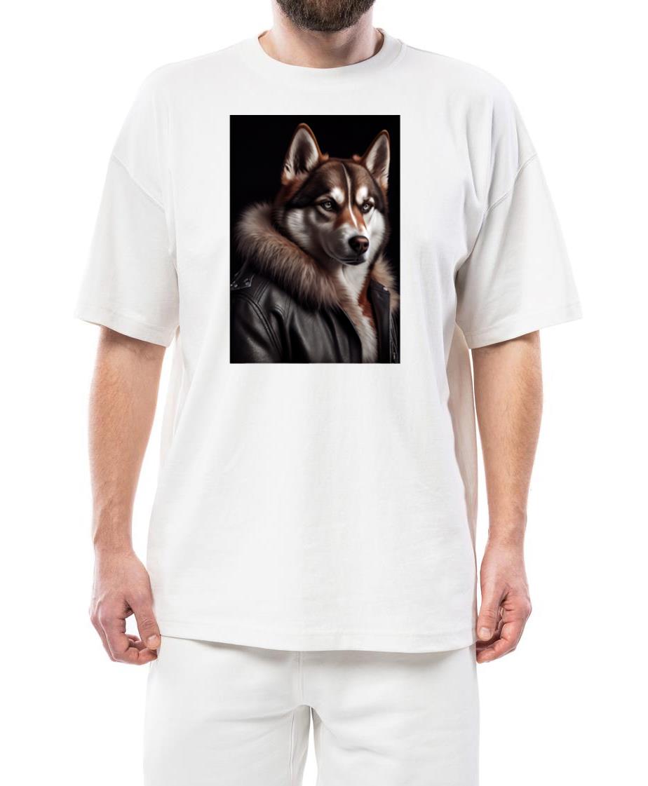 Siberian Husky wearing leather jacket - Dog Breed - Unisex Standard T-Shirt