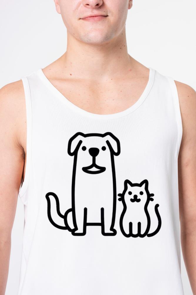 Simple Line Drawing of Dog and Cat - Unisex Tank Top