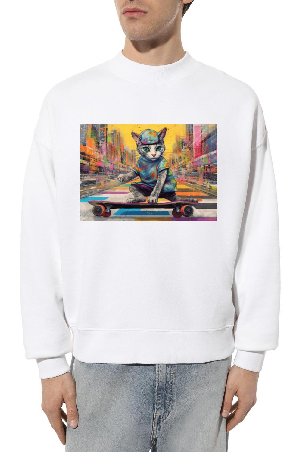 Skateboarding Cat in a colorful city - Unisex Sweatshirt