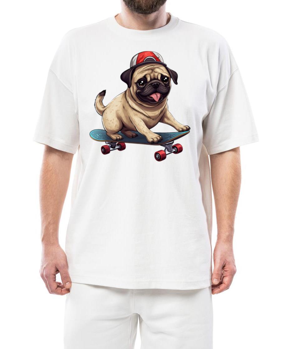 Skateboarding Pug_ Dynamic Dog and Skateboard - Unisex Standard T-Shirt