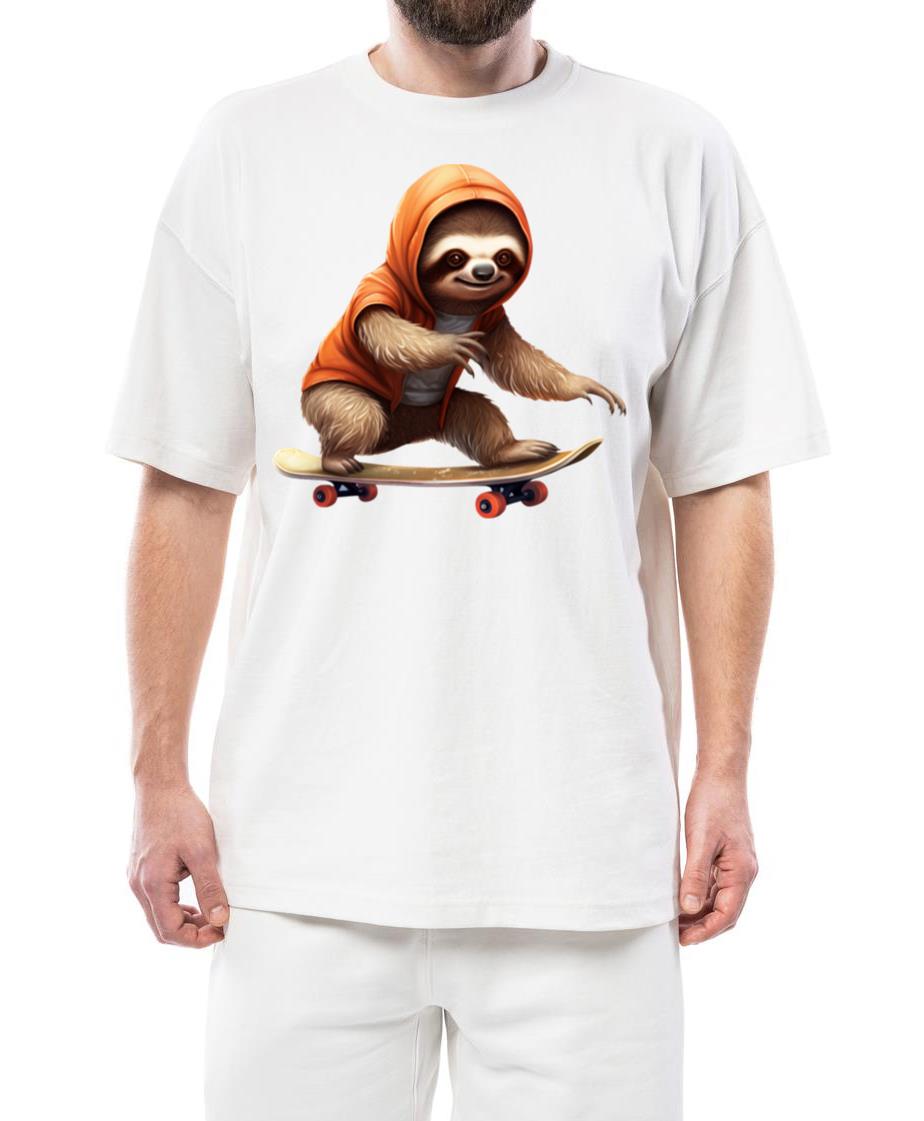 Skateboarding Sloth, Cool Sports Design for Animal - Unisex Standard T-Shirt