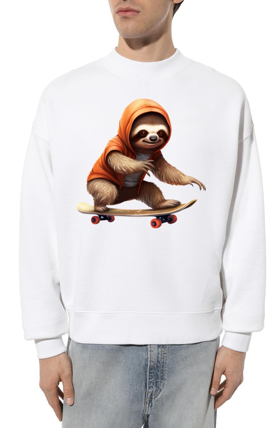 Skateboarding Sloth, Cool Sports Design for Animal - Unisex Sweatshirt