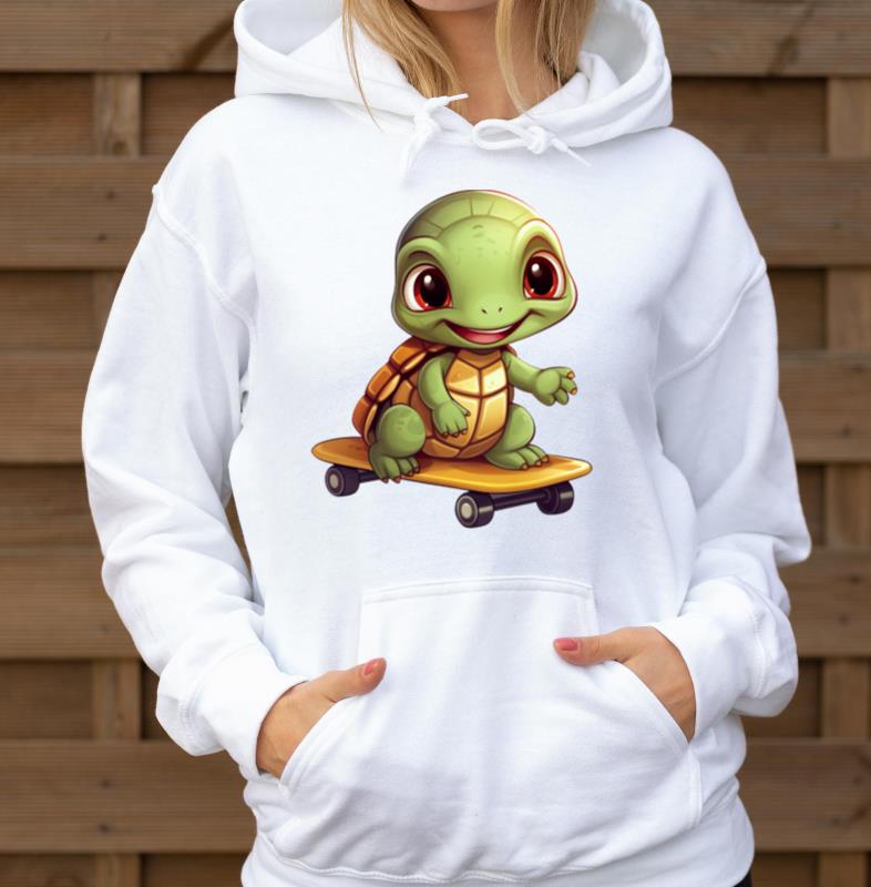 Skateboarding Turtle, Athletic Animal Design - Unisex Hoodie