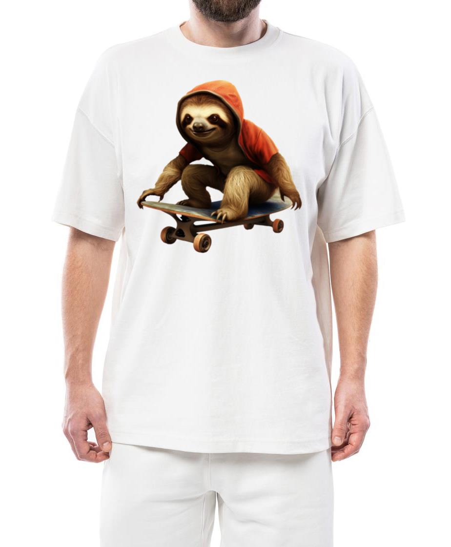 Skating Sloth in Hoodie - Cool Grunge Design_1 - Unisex Standard T-Shirt