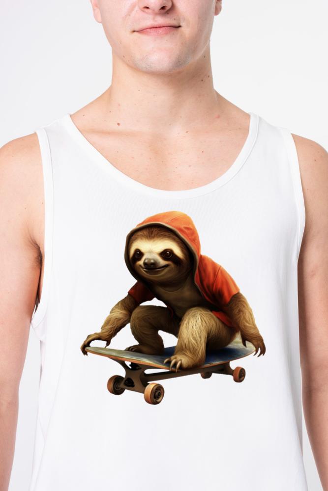 Skating Sloth in Hoodie - Cool Grunge Design_1 - Unisex Tank Top