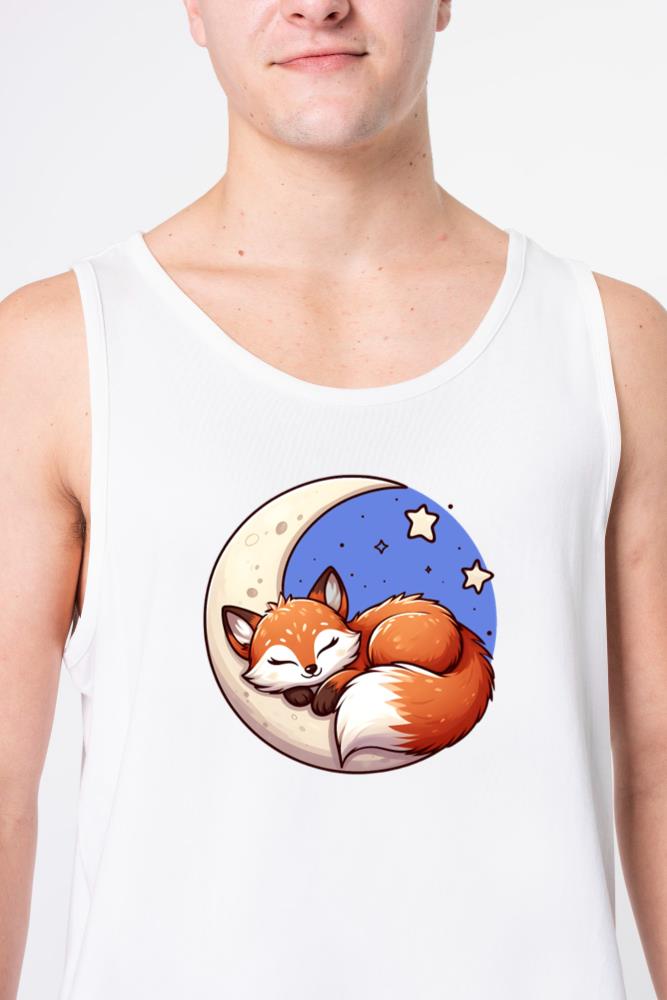 Sleeping Fox in Crescent Moon - Unisex Tank Top