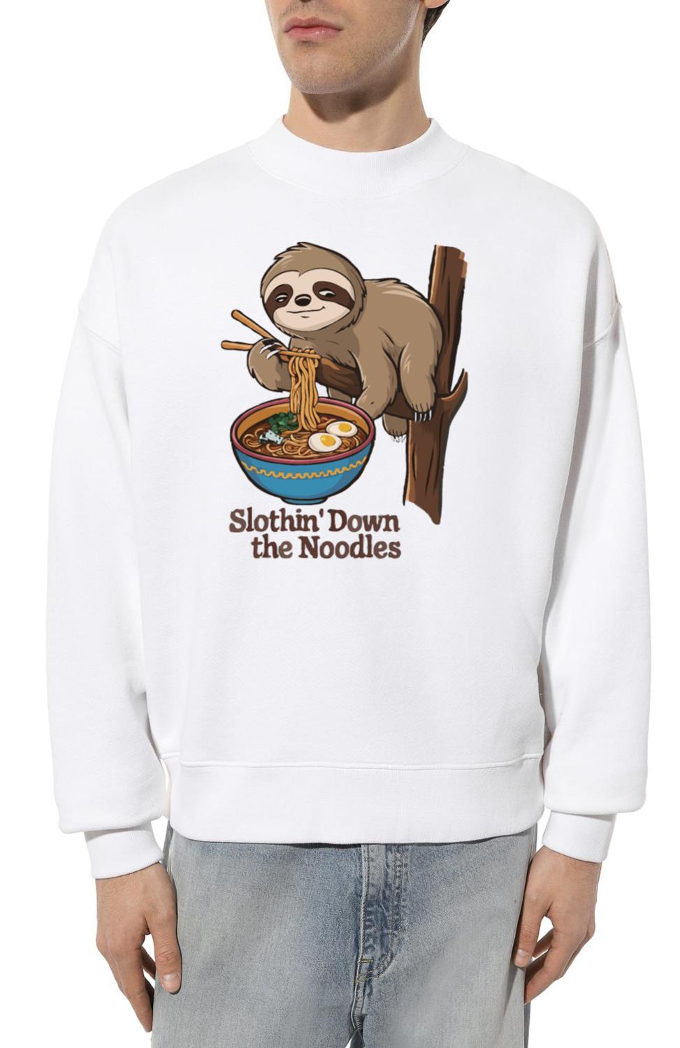 Sleepy Sloth Eating Ramen Cartoon T-Shirt Design - Unisex Sweatshirt