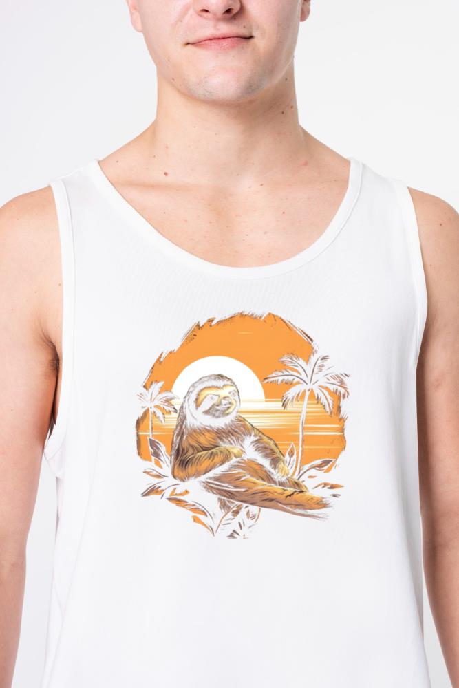 Sloth at the beach sunset with palms - Unisex Tank Top