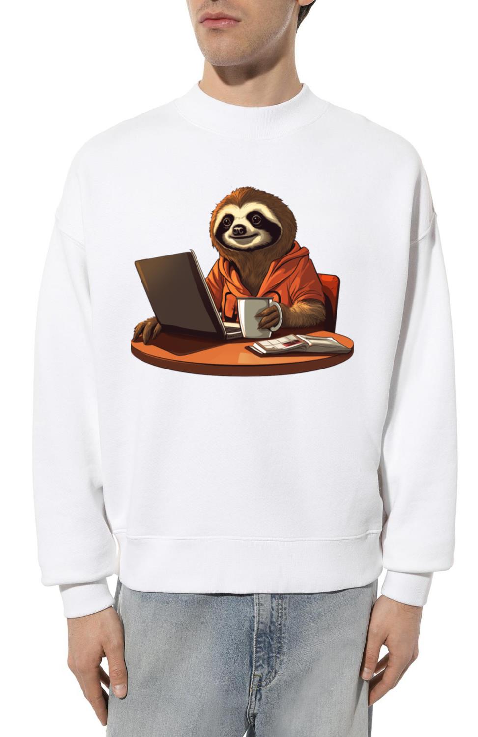 Sloth CEO - Relaxed Chief with Coffee and Laptop - Unisex Sweatshirt