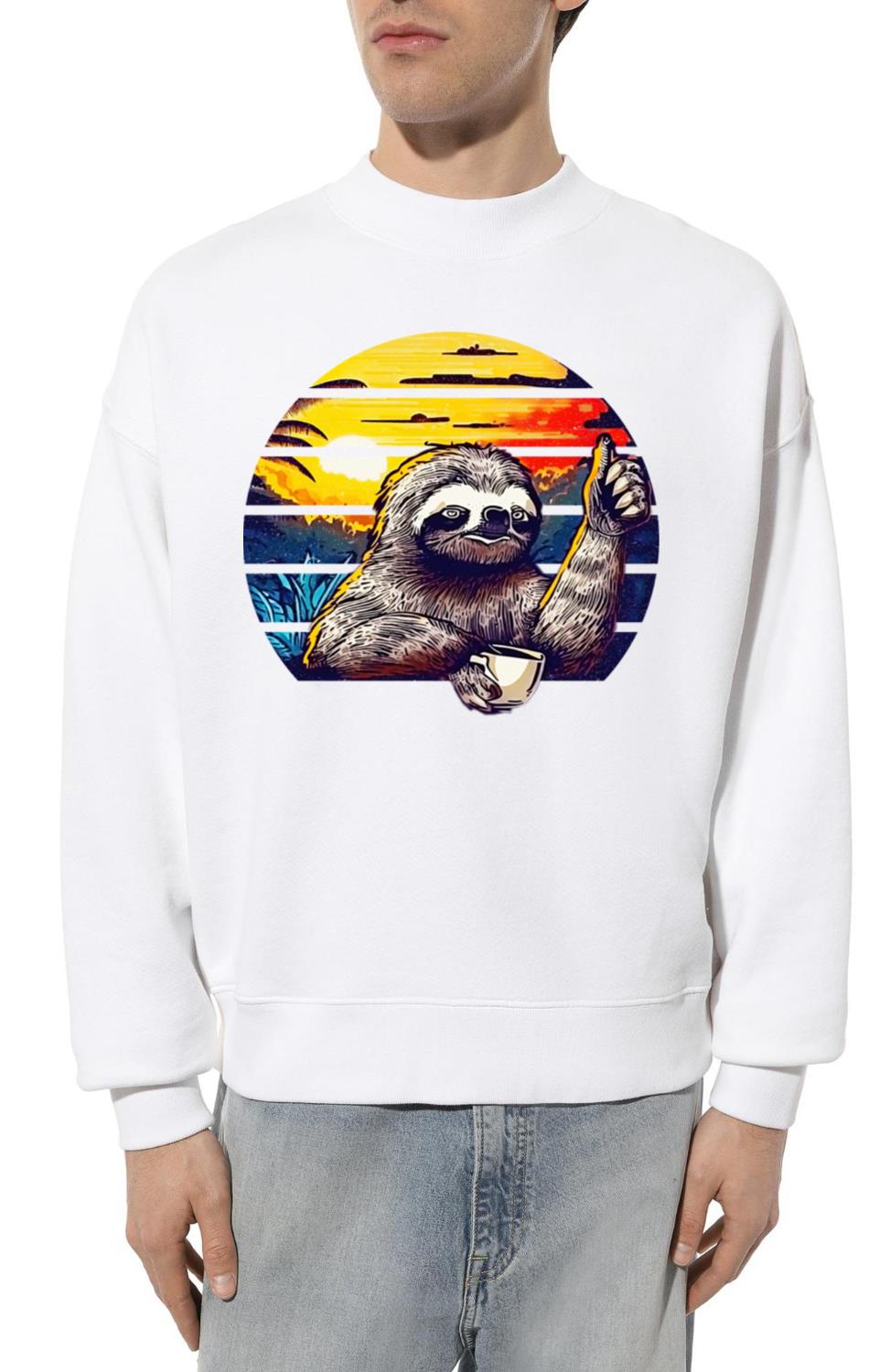 Sloth Coffee Sunset Retro Design - Unisex Sweatshirt