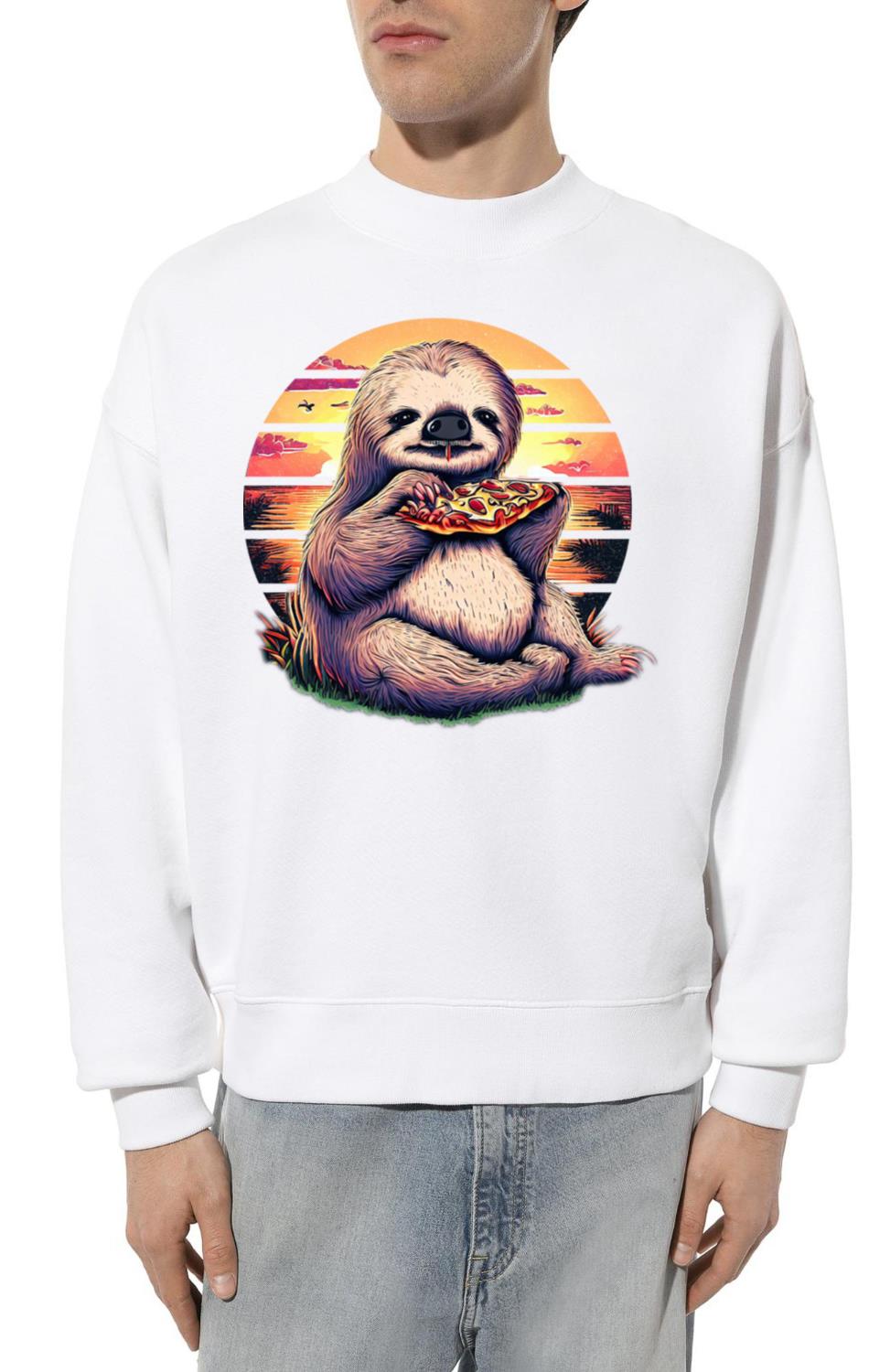Sloth Eating Pizza Funny Sloth T-Shirt - Unisex Sweatshirt