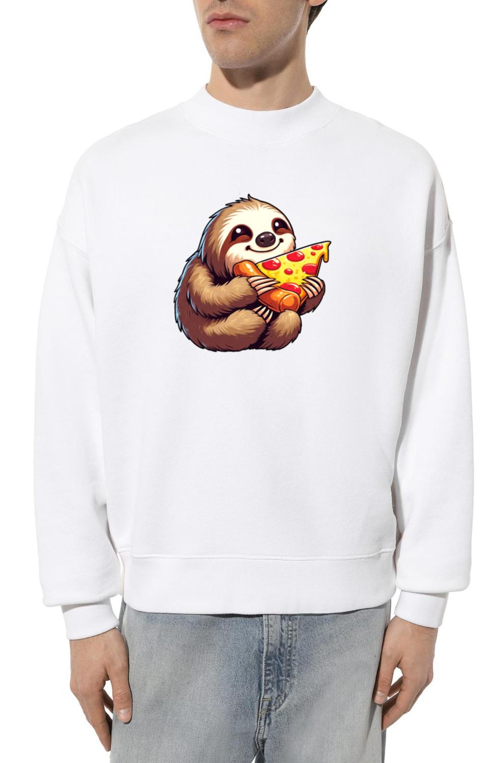 Sloth Enjoys Pizza Fast Food Lover - Unisex Sweatshirt