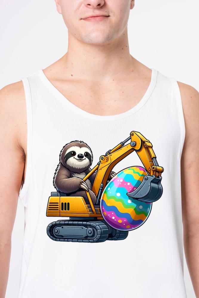 Sloth in Digger Lifting Giant Easter Egg_1 - Unisex Tank Top