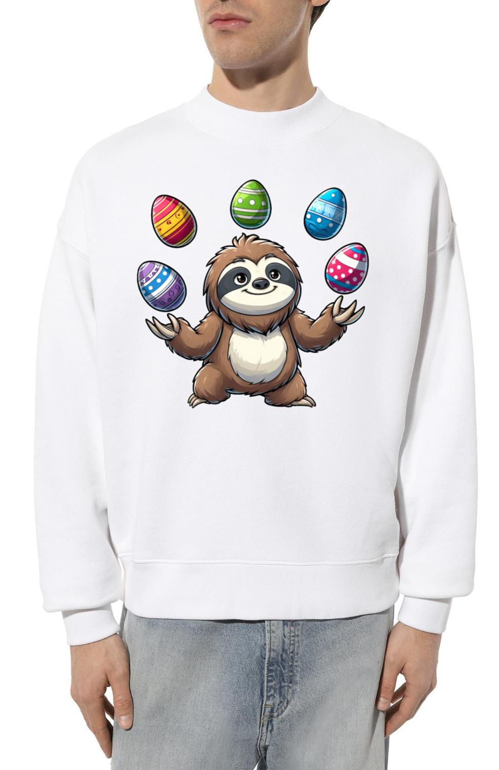 Sloth Juggles Easter Eggs, Easter Performer - Unisex Sweatshirt