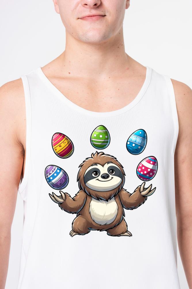 Sloth Juggles Easter Eggs, Easter Performer - Unisex Tank Top