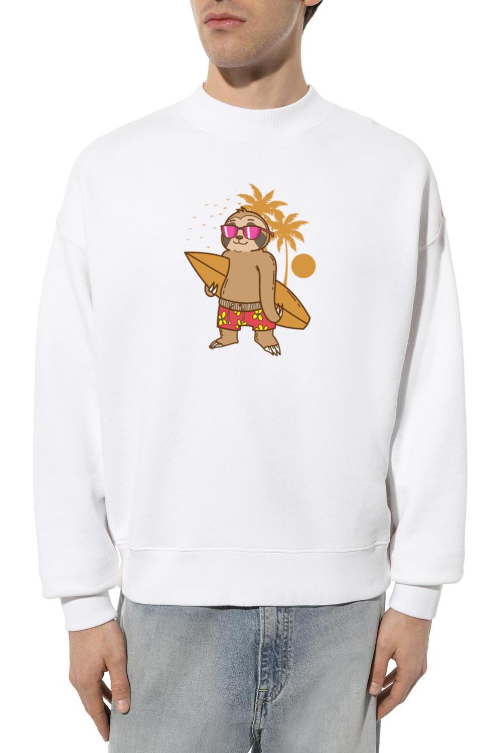 Sloth on the Beach with Surfboard lazy - Unisex Sweatshirt