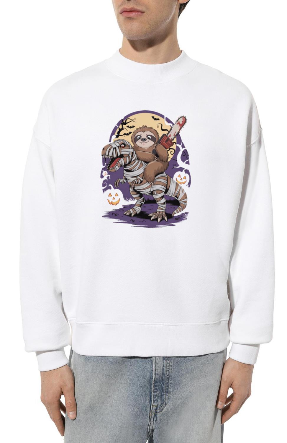 Sloth rides a dinosaur on Halloween - Unisex Sweatshirt