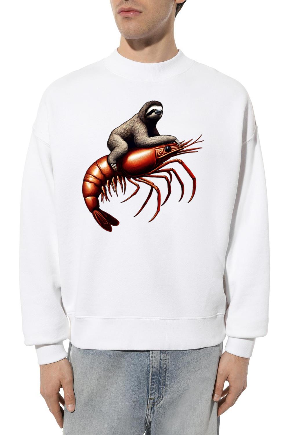 Sloth rides on huge shrimp - Unisex Sweatshirt