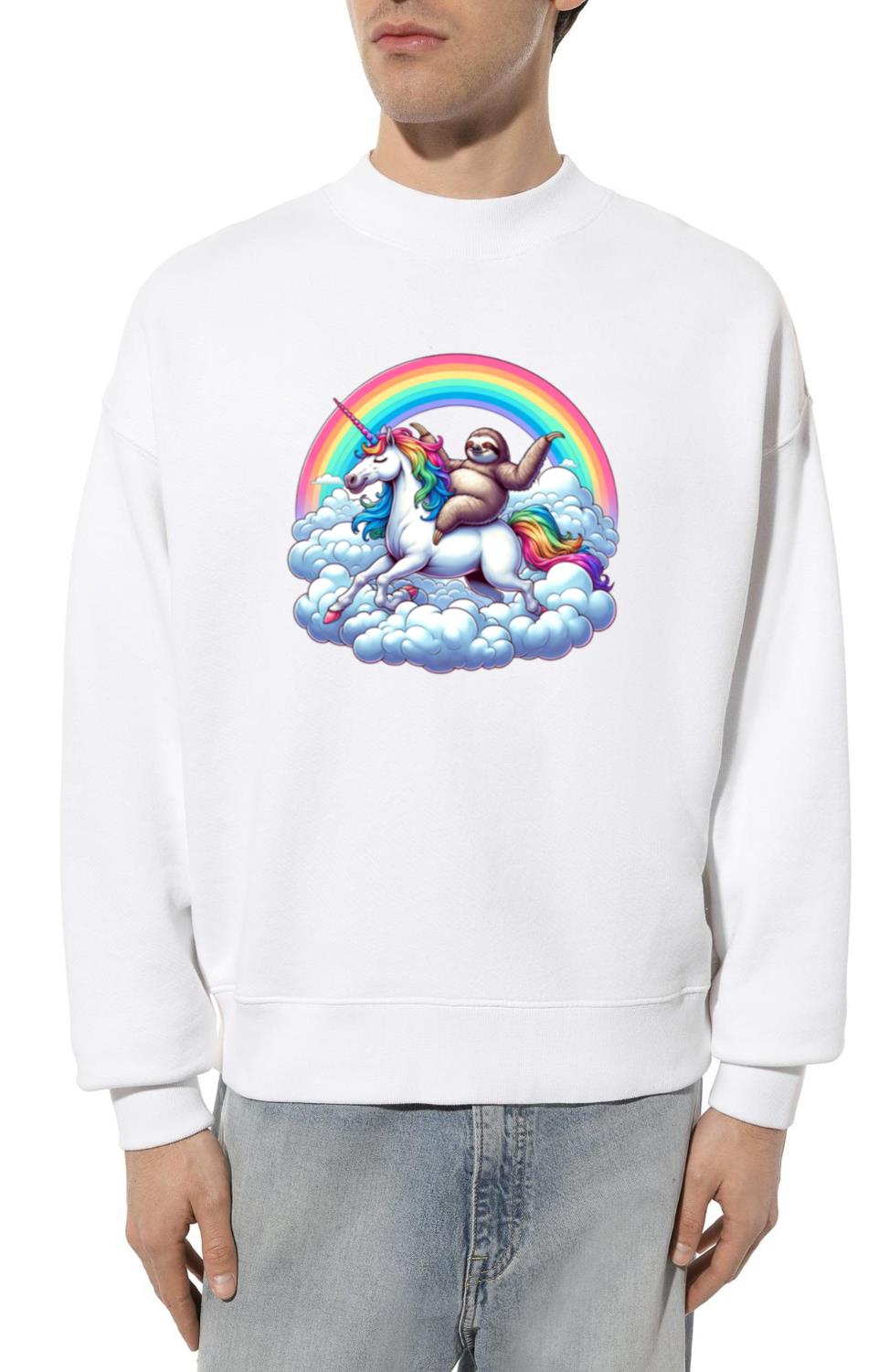 Sloth Riding Unicorn Under Rainbow Fantasy - Unisex Sweatshirt