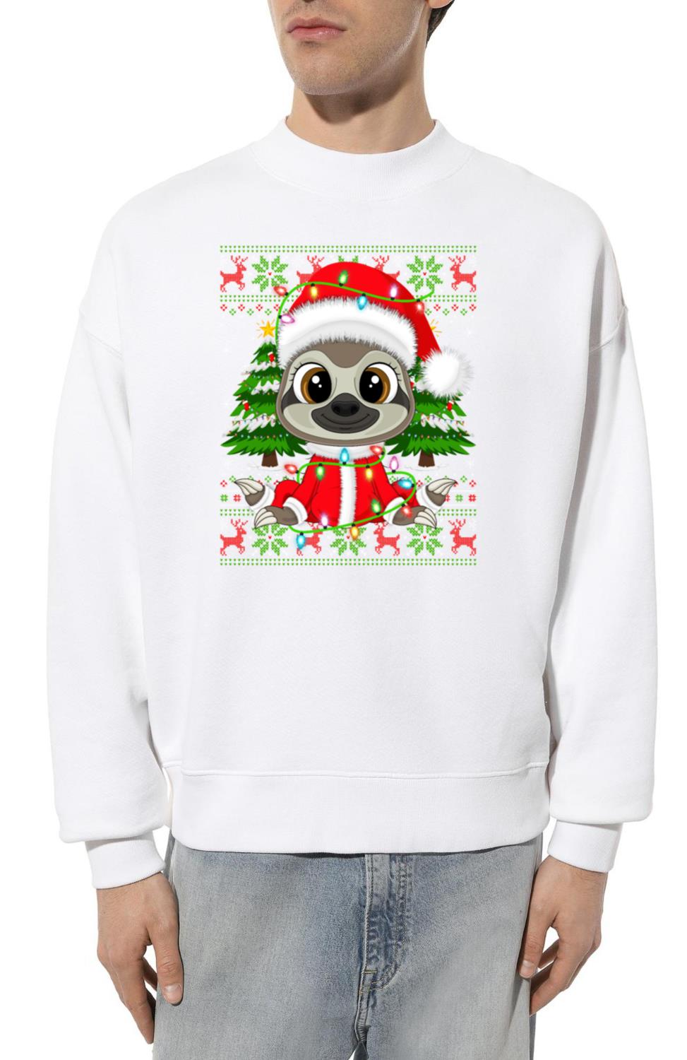 Sloth Santa Hat Ugly Christmas Tree Lights - Unisex Sweatshirt