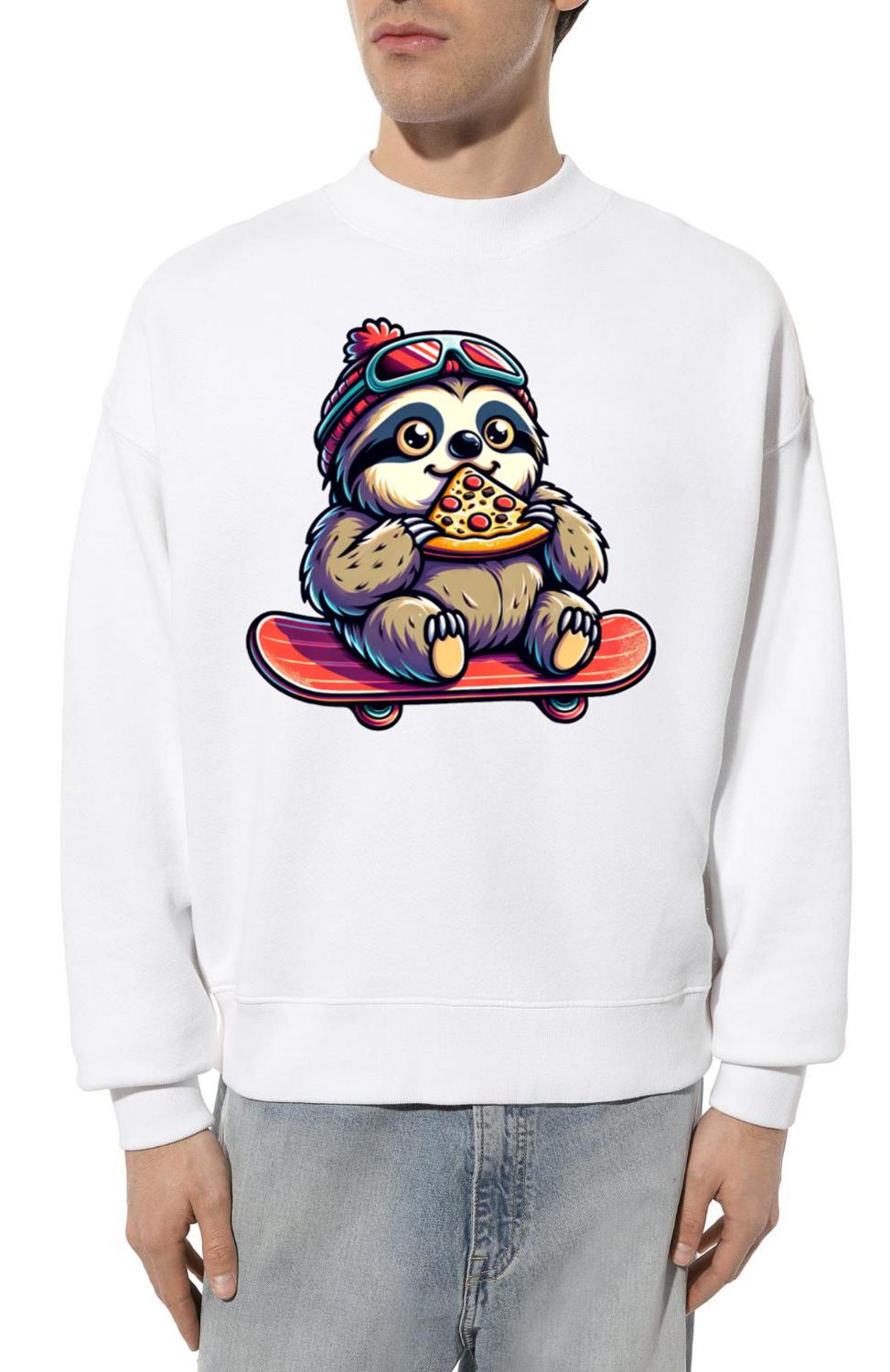 Sloth Skateboarder_ Pizza Cruise - Unisex Sweatshirt