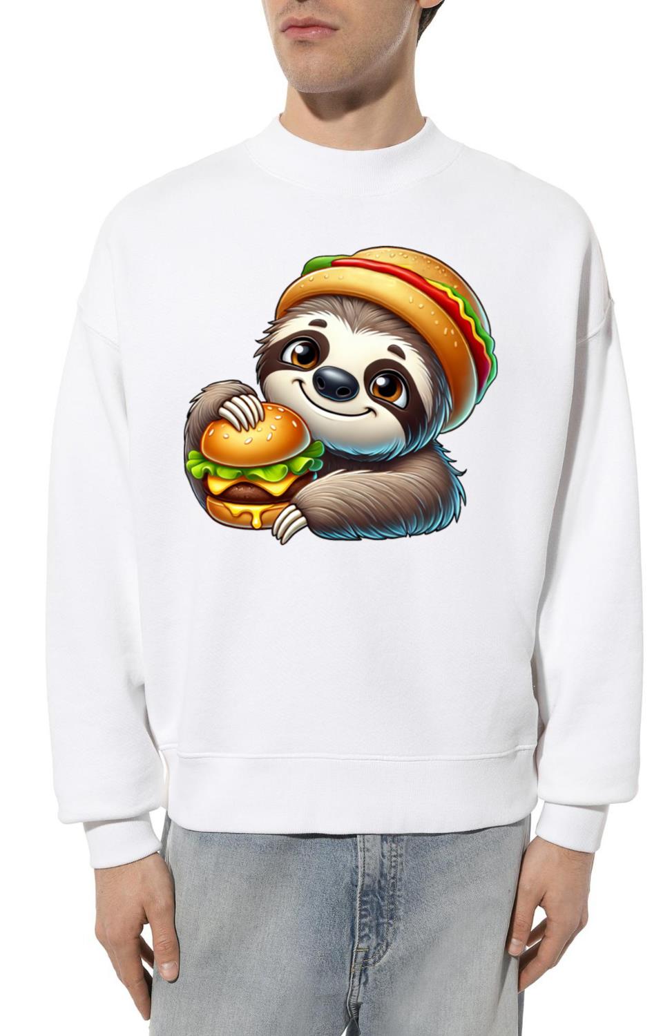 Sloth with burger cute fast food cartoon - Unisex Sweatshirt