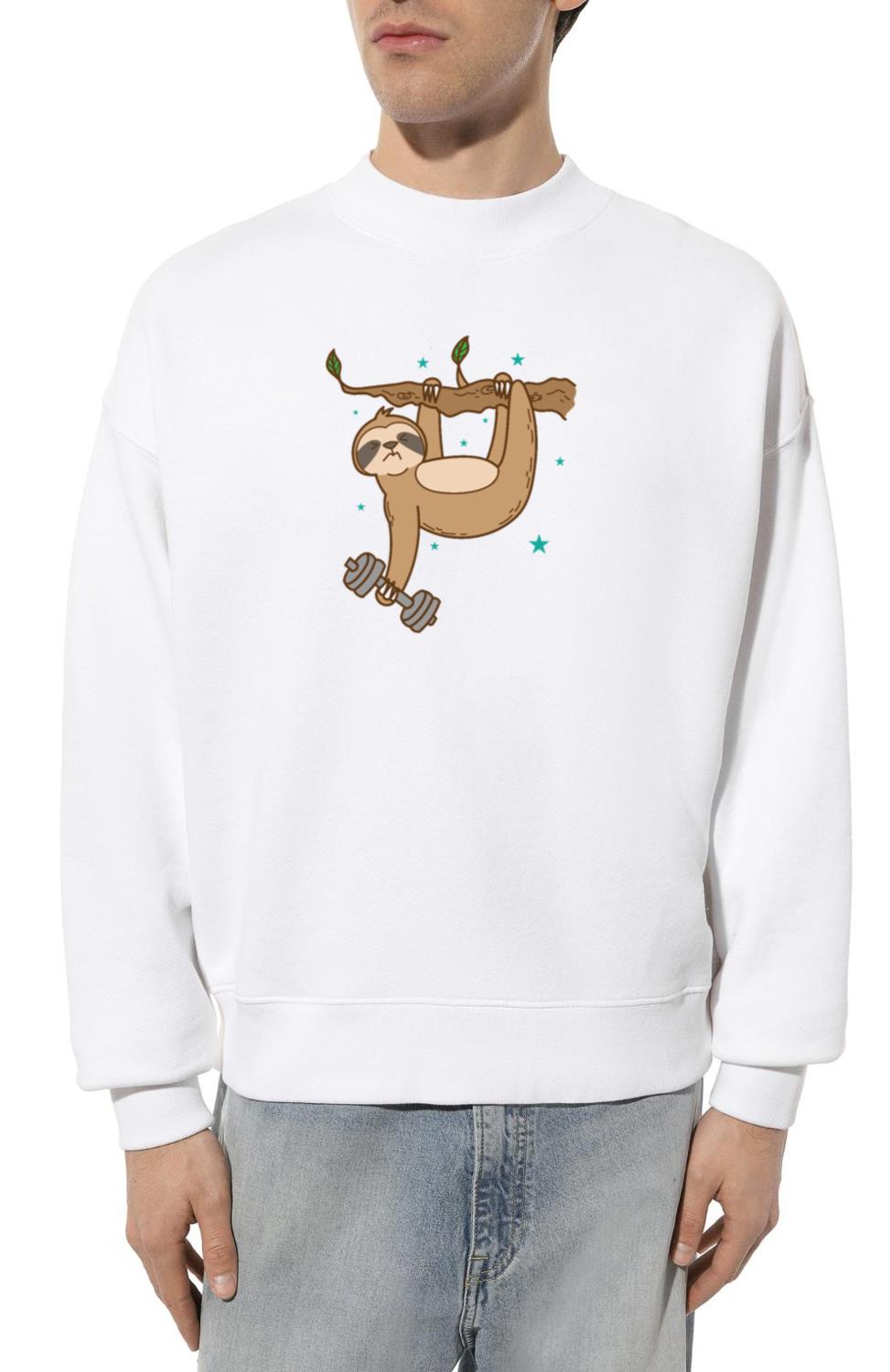 Sloth with Dumbbell doing Fitness lazy - Unisex Sweatshirt